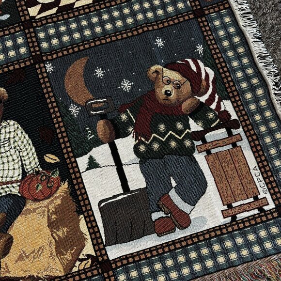 Vintage New Nwot Teddy Bears Tapestry 4 Seasons Throw Blanket Decor 46x60" - Picture 7 of 8